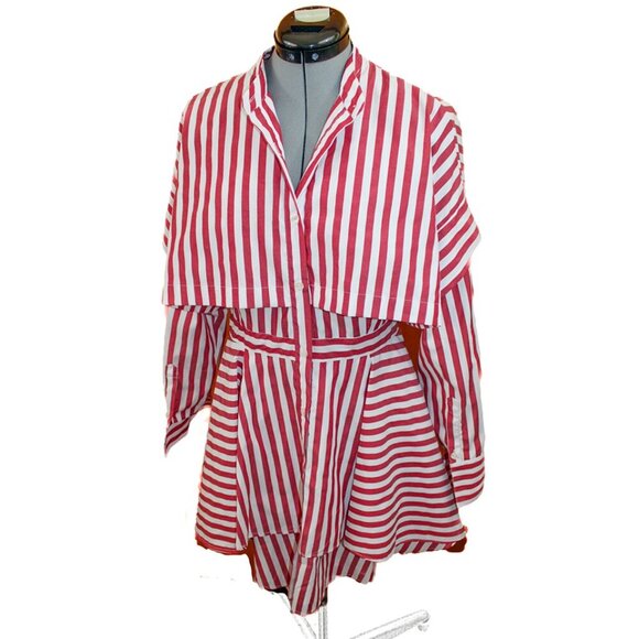 TOV Los Angeles NWT 38 Small Red White Stripe Shirt Dress Mini Layered Coquette